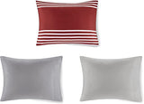 Comfort Spaces Comforter Sets with Sheets - Bed in a Bag 9 Pieces Teen Bedding Sets , Red and Grey Stripes Bedding Full, College Full Bed Set with 2 Side Pockets Bedroom Organizer Comfort Spaces