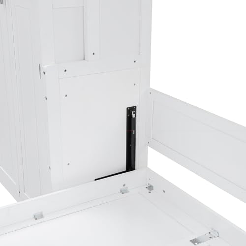 Merax Queen Murphy Bed with Tall 90.6" Closet Wardrobe & Shelves & Drawers, All-in-One Multi-Storage Side Flip Wood MDF Murphy Cabinet Bed Desk, Open/Close Hydraulically (White) Merax