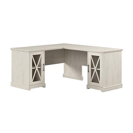 Bush Furniture Lennox Farmhouse L Shaped Desk with Storage Cabinets | Corner Computer Table for Home Office Workspace, 60W, Linen White Oak Bush Business Furniture