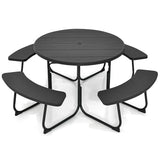 Tangkula 8 Person Picnic Table, Outdoor Round Picnic Table with 4 Built-in Benches, Umbrella Hole, Metal Frame & HDPE Tabletop, Outside Table and Bench Set for Backyard, 2300lbs Weight Capacity Tangkula