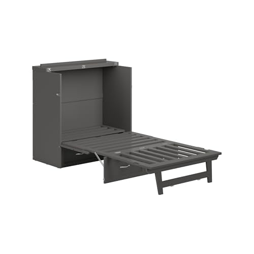 AFI, Northfield Murphy Bed Chest Twin XL with 6" Mattress, Storage Drawer & Built-in USB Charger, Grey AFI