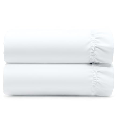 California Design Den 2-Pack 100% Organic Cotton Twin Extra Long Fitted Sheets Percale Only - Soft, Crisp and Lightweight, Snug-Fit and Durable 2X Twin XL Deep Pocket Fitted Sheet - White California Design Den