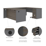 Bestar Prestige + 72W U-Shaped Executive Desk with Pedestal in bark Grey & Slate Bestar