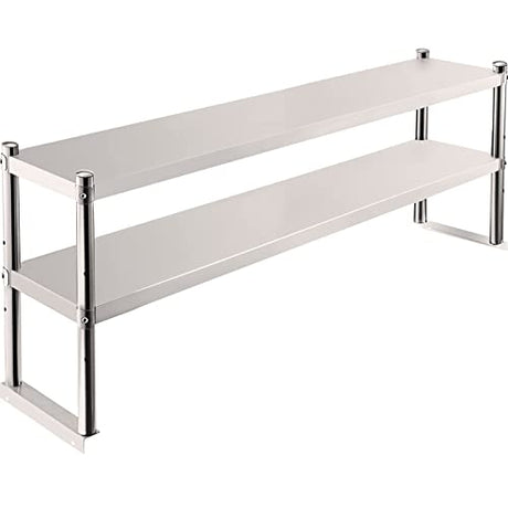 VEVOR Double Overshelf, Double Tier Stainless Steel Overshelf, 60 in. Length x 12 in. Width Double Deck Overshelf, Height Adjustable Overshelf for VEVOR