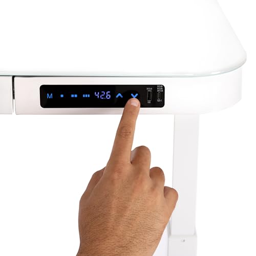 Seville Classics Airlift Electric Height Adjustable Desk with Tempered Glass Top, USB Charging Ergonomic Sit Stand Modern Home Office Workstation, Seville Classics