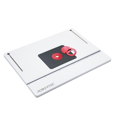 POWERTEC Router Table Top 24” x 32” w/Phenolic Template Precision Router Base with Insert Plate & Rings for Woodworking (71685) POWERTEC
