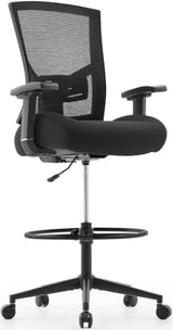 500lbs Drafting Chair,Big and Tall Office Chair for Standing Desk with Wide Seat,2D Adjustable Lumbar Support,Ergonomic Office Chair with Footrest for Home,Drawing or Counter Height Use BOSMILLER