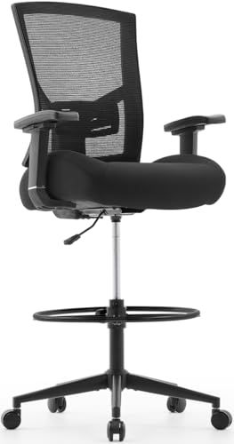 500lbs Drafting Chair,Big and Tall Office Chair for Standing Desk with Wide Seat,2D Adjustable Lumbar Support,Ergonomic Office Chair with Footrest for Home,Drawing or Counter Height Use BOSMILLER