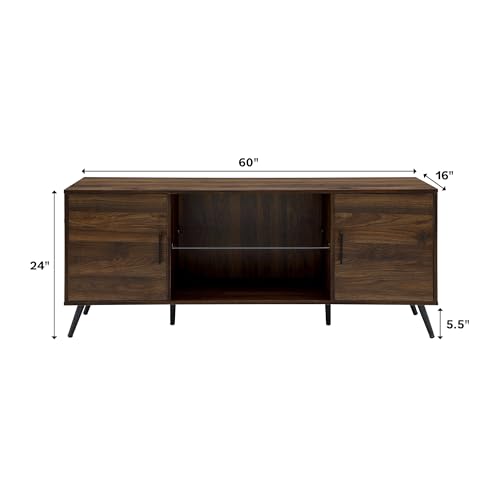 Walker Edison Saxon Mid Century Modern Glass Shelf TV Stand for TVs up to 65 Inches, 60 Inch, Slate Grey - WoodArtSupply