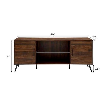 Walker Edison Saxon Mid Century Modern Glass Shelf TV Stand for TVs up to 65 Inches, 60 Inch, Slate Grey - WoodArtSupply