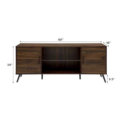Walker Edison Saxon Mid Century Modern Glass Shelf TV Stand for TVs up to 65 Inches, 60 Inch, Walnut Walker Edison