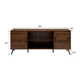 Walker Edison Saxon Mid Century Modern Glass Shelf TV Stand for TVs up to 65 Inches, 60 Inch, Walnut Walker Edison