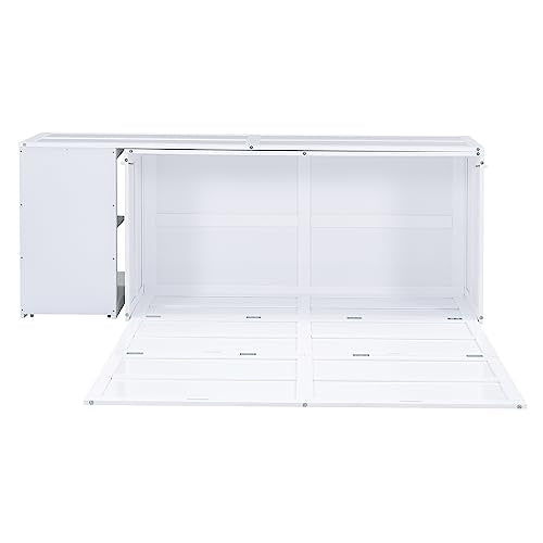 RuiSiSi Queen Murphy Bed Wall Bed with Rotable Desk, Foldable Platform Bed Frame with Storage, for Home Office Small Room, White RuiSiSi
