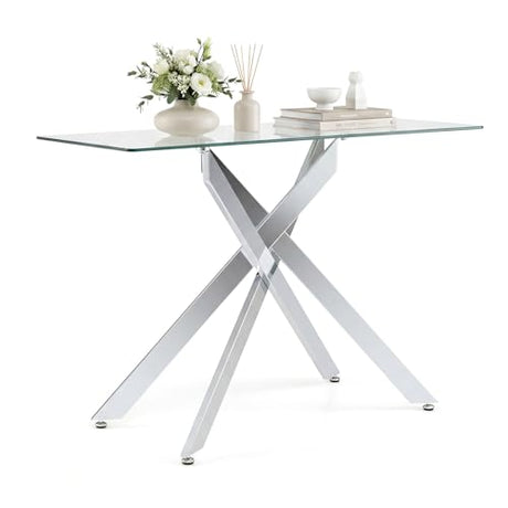 Giantex Glass Console Table, 45" Modern Entryway Table w/Clear Tempered Glass Top & Heavy Duty Metal Tubular Legs, Accent Sofa Tables, Behind Couch Tables for Living Room, Entrance, Hallway, Silver Giantex