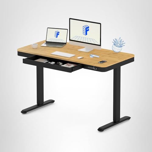 FLEXISPOT Comhar Electric Standing Desk with Drawer Desktop & Adjustable Frame w/USB Charge Ports (Bamboo-Look Laminate/Black, Wood) FLEXISPOT