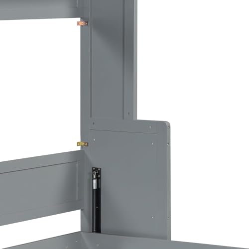 Queen Horizontal Murphy Bed with Desk,Solid Wood Folding Hideaway Murphy Wall Bed for Adult,Guest Room (Grey,Queen) MERITLINE