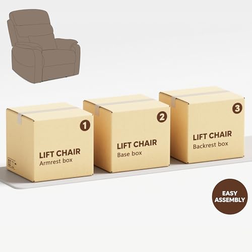 JIKFRIMA Power Lift Recliners Chairs for Elderly Adults Lay Flat Recliner with Heat & Massage, Wireless Charging Device, USB Ports, Cup Holder, Lumbar Pillow, 400Lbs（Velvet Fibric,Light Brown）