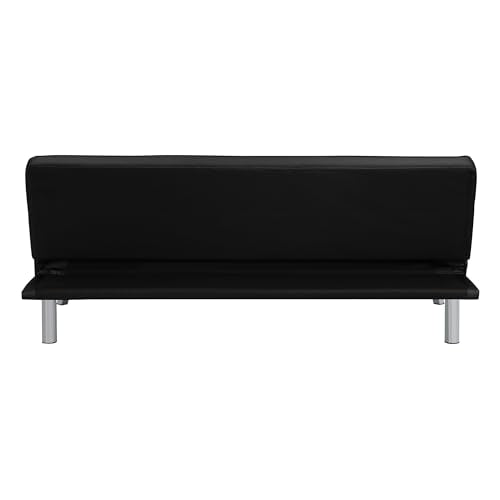 OSP Home Furnishings Kenneth Modern Button Tufted Convertible Click-Clack Futon Sofa Bed, Black Faux Leather with Chrome Legs OSP Home Furnishings