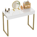 GreenForest Vanity Desk with 2 Drawers,39 inch White Desk with Glossy Desktop Easy Clean,Makeup Dressing Table with Metal Gold Legs for Home Office Small Spaces,Bedroom GreenForest