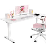 Veken 47.2 Inch Large Electric Standing Desk, Heights Adjustable, Sit to Stand Up, Work Home Office Computer Table for Study, Walking Pad, Writing, and Games, Wooden Desktop Desks, White Veken