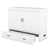 JULYFOX Murphy Bed Chest Queen Size, Hard Wood Platform Bed with Headboard Storage Drawers Underneath No Box Spring Needed 500 lbs Heavy Duty for Small Spaces(Queen,White) JULYFOX