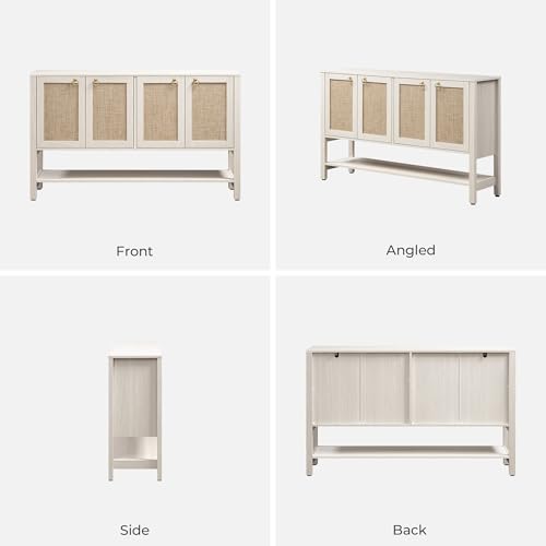 SICOTAS Rattan Sideboard Buffet Cabinet with Open Storage - Large Storage Cabinet with 4-Doors and Adjustable Shelves, Boho Credenza Coffee Bar Cabinets Buffet Table Console Table for Kitchen,Hallway SICOTAS