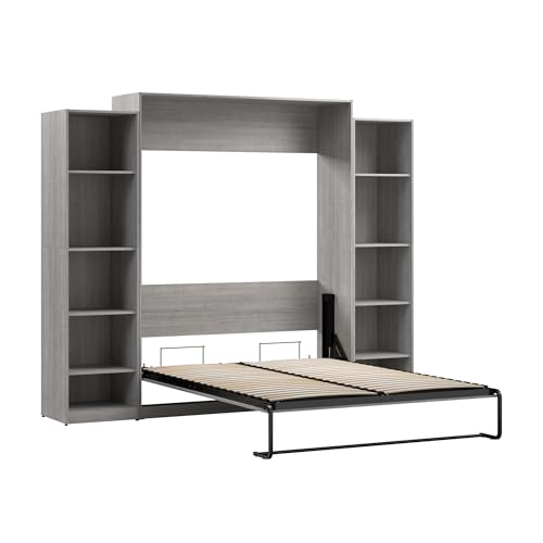 Bestar Claremont Queen Murphy Bed with Closet Organizers (105W) in Platinum Gray, Space-Saving Sleeping Arrangement for Multipurpose Room Bestar