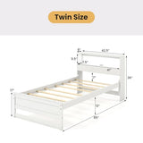 Giantex Twin Bed Frames with Storage Headboard, Wood Platform Bed with Charging Station & LED Light, Single Bed with Slats Support, Under-Bed Space, Twin Bed Frames for Kids Girls Boys (White) Giantex