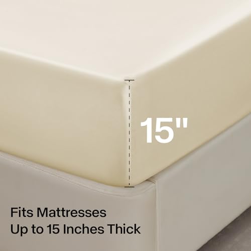 BEDELITE King Size Sheets Set, Luxury Soft Beige Satin Sheets for Hair and Skin, Similar to Silk Bed Sheets Set 4 Pieces with 1 Deep Pocket Fitted Sheet, 1 Flat Sheet, and 2 Pillowcases BEDELITE