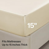 BEDELITE King Size Sheets Set, Luxury Soft Beige Satin Sheets for Hair and Skin, Similar to Silk Bed Sheets Set 4 Pieces with 1 Deep Pocket Fitted Sheet, 1 Flat Sheet, and 2 Pillowcases BEDELITE