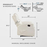 Lexicon Manual Recliner Chair, Wall Hugger Reclining Chair, Faux Leather Nursery Recliner, Tab Pull Reclining, Magazine Pocket, for Living Room/Theater Seating/Apartment, Easy Assembly, Beige
