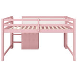 SOFTSEA Full Size Low Loft Bed with Desk & Storage, Solid Wood Pink Loft Bed with Drop-Down Cabinets, Open Shelves & Whiteboard for Kids Juniors Boys Girls, Pink SOFTSEA