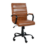 Flash Furniture Whitney Mid-Back Desk Chair - Brown LeatherSoft Executive Swivel Office Chair with Black Frame - Swivel Arm Chair Flash Furniture