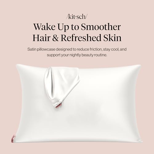 Kitsch Satin Pillowcase with Zipper for Hair & Skin - Softer Than Silk Pillow Cases, Smooth Cooling Satin Pillow Case, Wrinkle-Free, Machine Washable - Pillow Cases Standard Size (19x26) - Ivory Kitsch