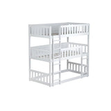 PVWIIK Twin Over Twin Over Twin Wood Bunkbeds with Ladder & Guardrails, Triple Bunk Bed w/Detachable Bunk Bed for Dorm, Bedroom,Guest Room,No Box Spring Needed,Easy Assembly, White PVWIIK