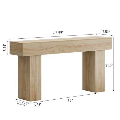 knoworld 63 Inch Long Console Table for Entryway, Farmhouse Wood Rectangular Sofa Table Behind Couch Table, Narrow Entryway Table for Living Room, Entrance, Hallway, Foyer, Easy Assembly (Natural) knoworld