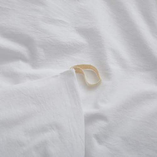 White Duvet Cover Full Size, 100% Washed Cotton Linen Like Bedding Set with Zipper Closure (No Comforter), 80x90 Inches LOVQUE