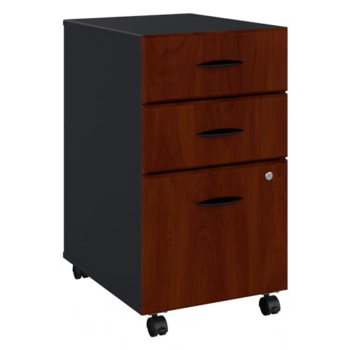 Bush Business Furniture Series A 3 Drawer Mobile File Cabinet in Hansen Cherry & Galaxy - Assembled, Rolling Document Storage for Home or Professional Office