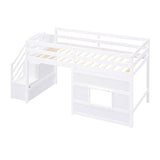 Bellemave Low Loft Bed with Stairs, Twin Size Storage Loft Bed Frame with Staircase and Window, Wood Kids Loft Bed with Steps for Boys Girls Teens, White Bellemave