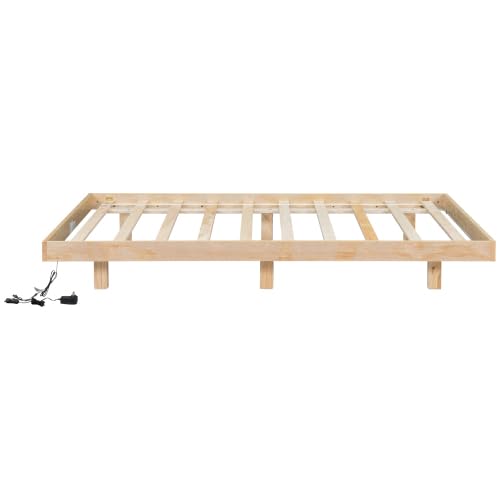 Modern Full Size Floating Bed Frame with LED Lights by anwickjeff - Low Profile Platform Design - WoodArtSupply