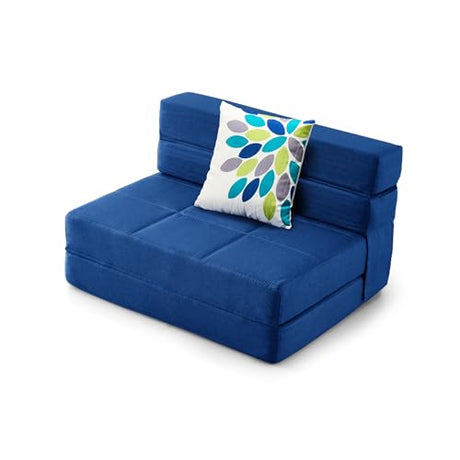 ARTPLAN Fold Sofa Bed-Sleeper Single with Pillow, Modern Futon Sleeper Chair Guest Bed with Washable Linen Cover, Foldable Mattress for Living Room, Dorm, Apartment,Dark Blue ARTPLAN