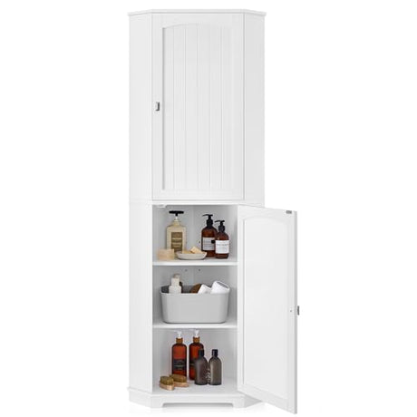 VASAGLE Corner Cabinet, Tall Corner Storage Cabinet with 2 Doors and 4 Adjustable Shelves, for Bathroom Kitchen Living Room, Modern Farmhouse Design, White UBBC541P31 VASAGLE