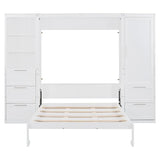 Quarte Modern Queen Size Murphy Bed with Closet, Drawers and Shelves, Cabinet Bed Folding Wall Bed for Guest Room, Office (White@1) Quarte