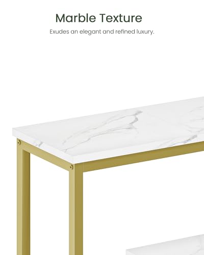 CHOEZON Modern Console Sofa Table 3-Tier Hallway Table Open Storage, Marble Veined Table Top, Metal Frame, for Entryway, Foyer, Marble White and Gold TXG03DJ CHOEZON