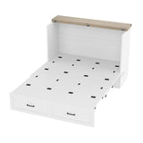 Bellemave Queen Murphy Bed, Cabinet Bed with Charging Station and 1 Large Storage Drawer, Farmhouse Murphy bedframe with Foldable Panel, Noisy Free, for Guest Bedroom, Living Room, White Bellemave