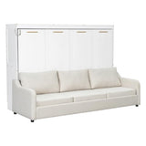 SOFTSEA Full Size Murphy Bed with Sofa and Shelves, Horizontal Murphy Bed Cabinet with LED Light, Hidden Wall Bed with Foldable Couch Space-Saving for Guest Room Bedroom Office, Beige SOFTSEA