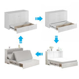 Mjkone Queen Murphy Bed Cabinet, Murphy Beds with USB Charging Station, Modern Cabinet Bed with Drawers & Tri-Folding Mattress, Cube Chest Cabinets Wall Beds for Home Apartment, White Mjkone