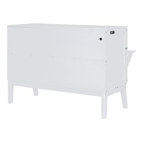 Merax Murphy Bed Queen Size with USB Port and Slide-Out Shelves on Each Side, 2-in-1 Foldable Bed Frame Cabinet Desk for Bedroom Guest Room Living Room (White) Merax