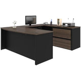 Atlin Designs Contemporary 5 Piece Wood U Shaped Computer Desk in Antigua/Black Atlin Designs