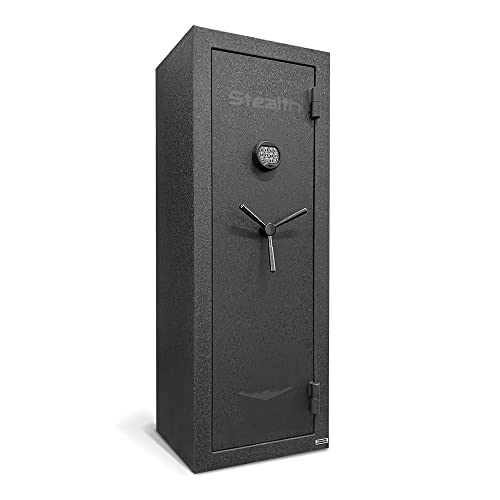 Stealth EGS14 Essential Gun Safe, Fireproof for 30 Minutes, Fits up to 14 Long Guns & Pistols, Adjustable Door Panel Organizer, California DOJ Approved, Internal Power Outlet, Durable Black Paint